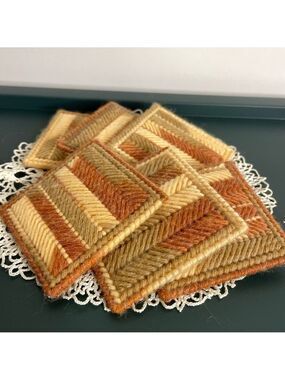 Handmade Set of 6 Needlepoint Crochet Coasters